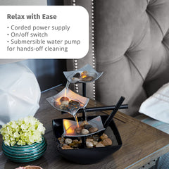Brand 3-Tier Tabletop Fountain, Black, Indoor Zen Relaxation