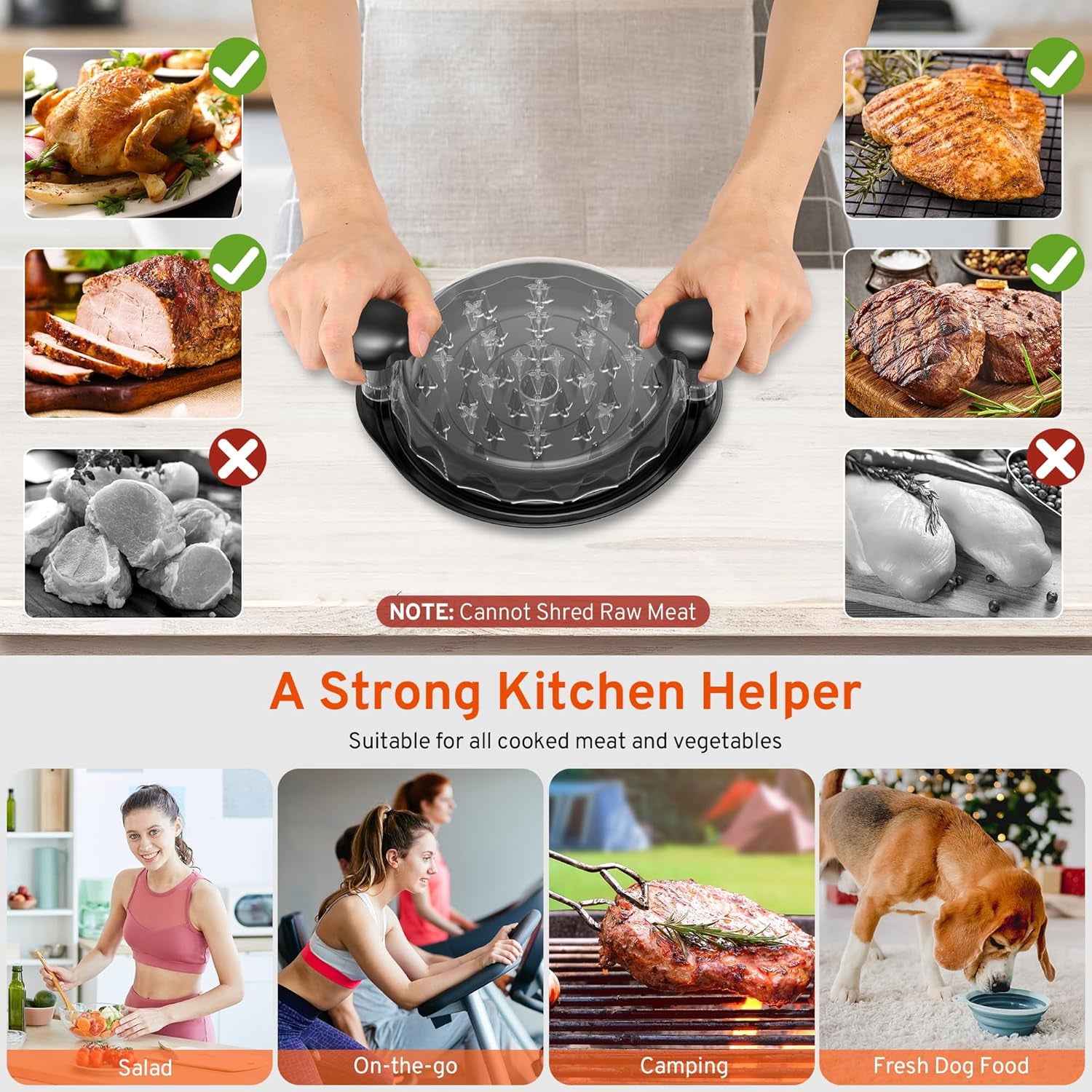 Upgrate Chicken Shredder, 10''Chicken Shredder Tool Twist with Transparent Lid, Ergonomic Handle and Anti-Slip Base, Dishwasher Safe, Cleaning Brush, Heat Resistant (Black)