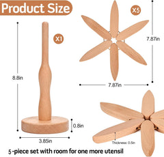 Wooden Trivets for Hot Dishes， Tree Shape Trivet Set,Trivets for Hot Dishes - 5 Wooden Trivet + 1 Stand（Beech Wood）