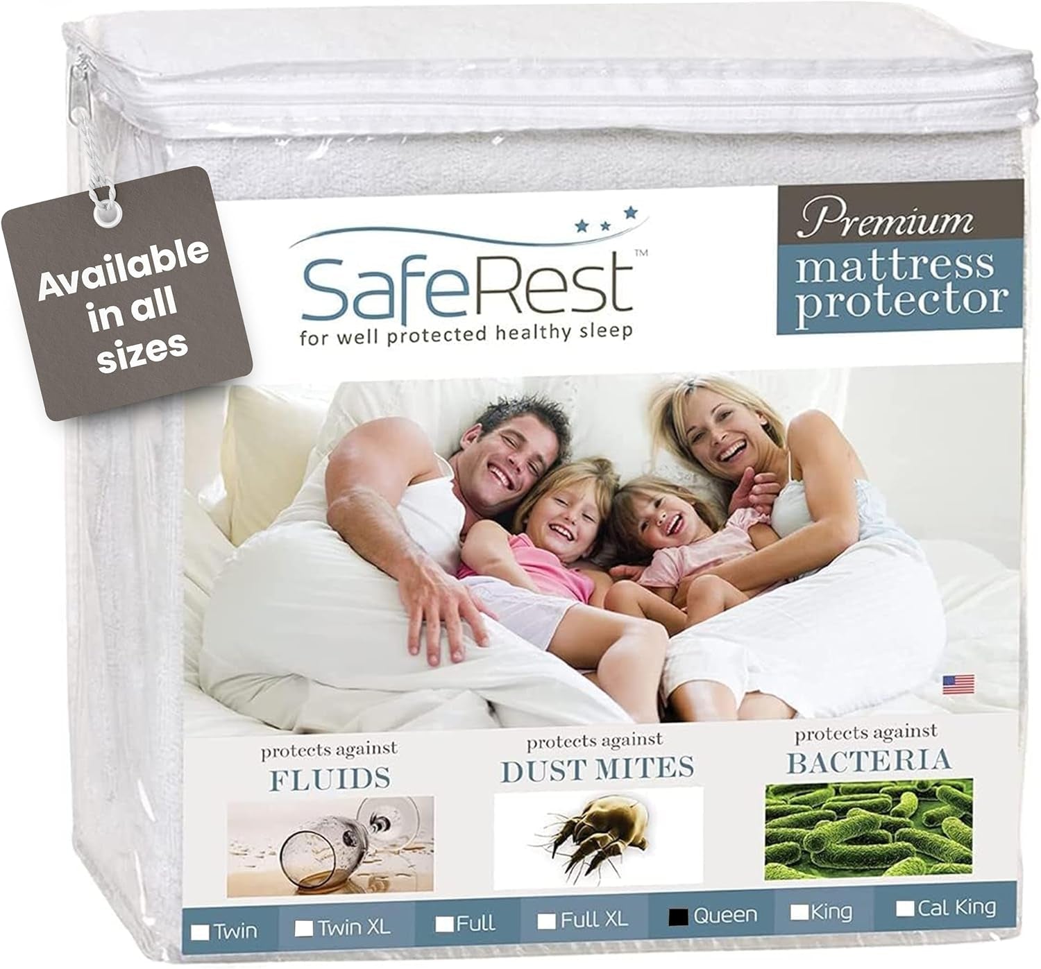 100% Waterproof Queen Size Mattress Protector - Fitted with Stretchable Pockets - Machine Washable Cotton Mattress Cover for Bed