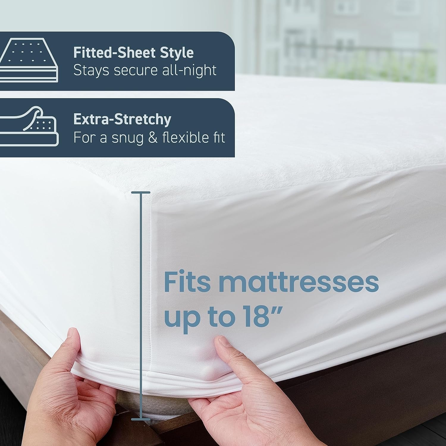 100% Waterproof Queen Size Mattress Protector - Fitted with Stretchable Pockets - Machine Washable Cotton Mattress Cover for Bed