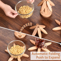 Wooden Trivets for Hot Dishes， Tree Shape Trivet Set,Trivets for Hot Dishes - 5 Wooden Trivet + 1 Stand（Beech Wood）