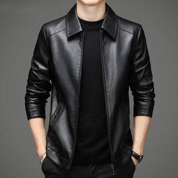 Thin Fleece-lined Soft Leather Jacket