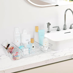 25 PCS Clear Plastic Drawer Organizers Set, 4-Size Versatile Bathroom and Vanity Drawer Organizer Trays, Storage Bins for Makeup, Bedroom, Kitchen Gadgets Utensils and Office