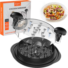 Upgrate Chicken Shredder, 10''Chicken Shredder Tool Twist with Transparent Lid, Ergonomic Handle and Anti-Slip Base, Dishwasher Safe, Cleaning Brush, Heat Resistant (Black)