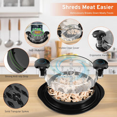 Upgrate Chicken Shredder, 10''Chicken Shredder Tool Twist with Transparent Lid, Ergonomic Handle and Anti-Slip Base, Dishwasher Safe, Cleaning Brush, Heat Resistant (Black)