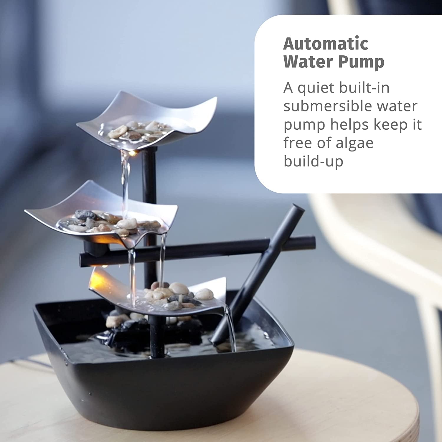 Brand 3-Tier Tabletop Fountain, Black, Indoor Zen Relaxation