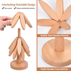 Wooden Trivets for Hot Dishes， Tree Shape Trivet Set,Trivets for Hot Dishes - 5 Wooden Trivet + 1 Stand（Beech Wood）