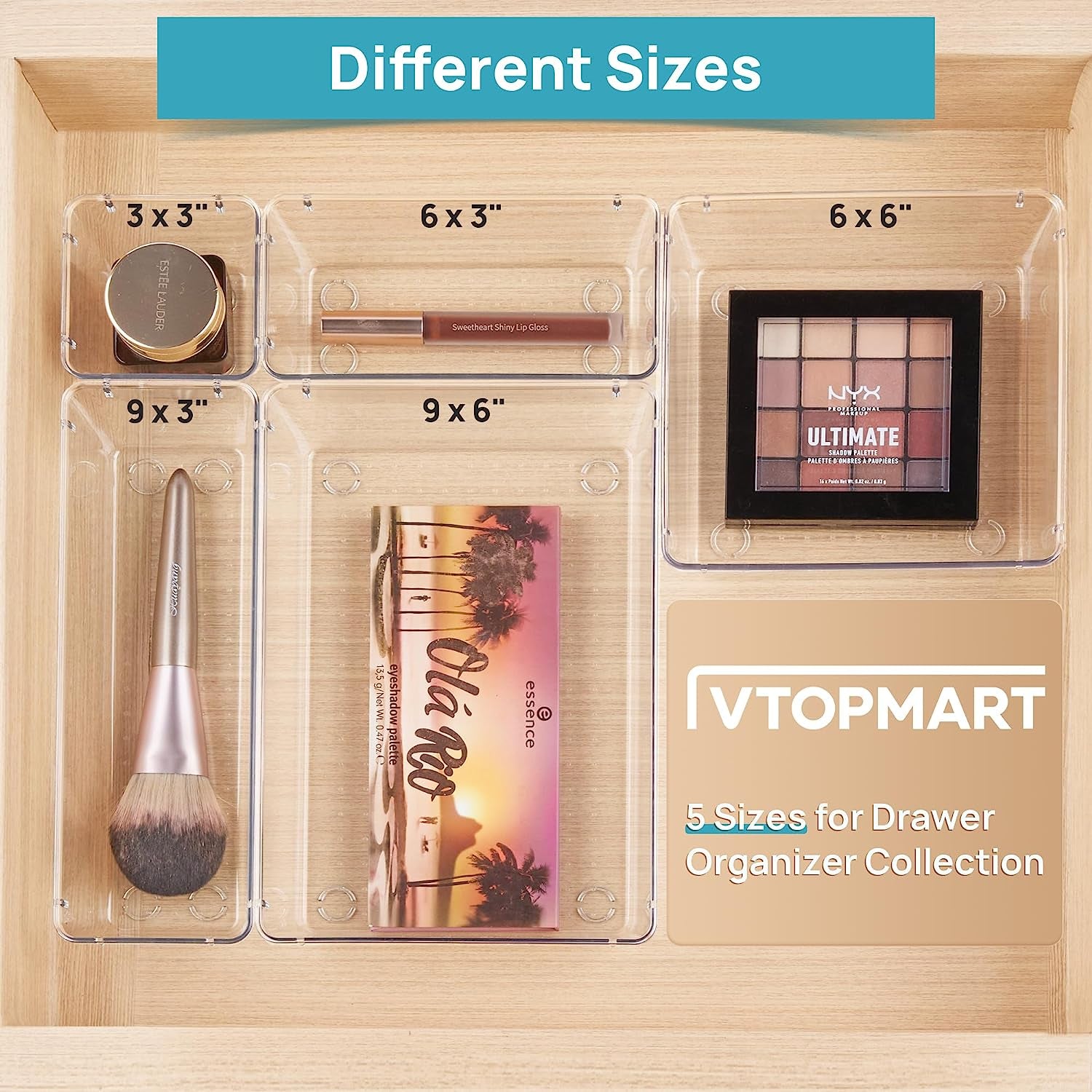 25 PCS Clear Plastic Drawer Organizers Set, 4-Size Versatile Bathroom and Vanity Drawer Organizer Trays, Storage Bins for Makeup, Bedroom, Kitchen Gadgets Utensils and Office