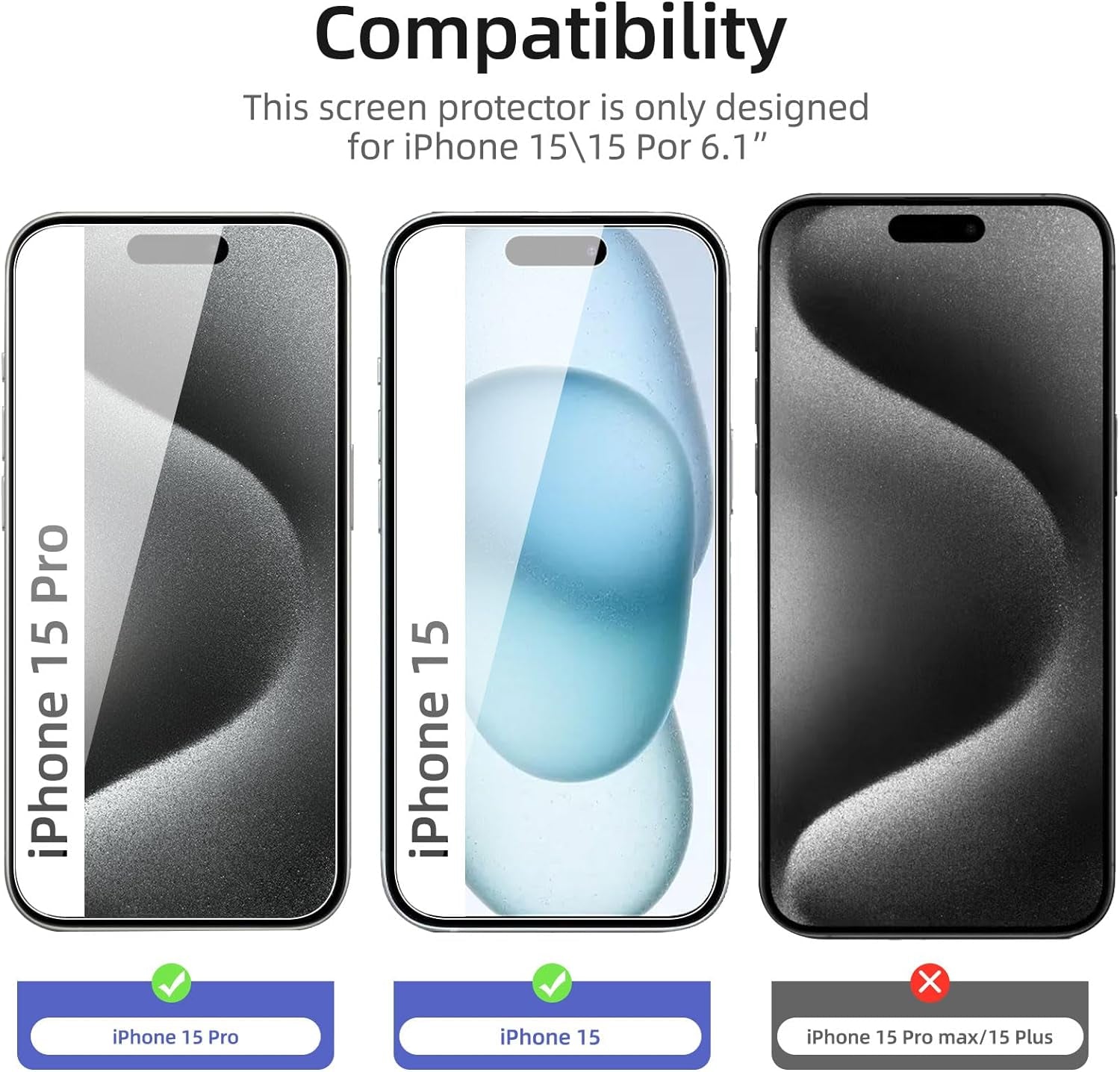 3 Pack Designed for Iphone 15/15 Pro (6.1 Inch) Screen Protector Tempered Glass,Case Friendly Ultra Resistant