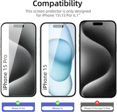 3 Pack Designed for Iphone 15/15 Pro (6.1 Inch) Screen Protector Tempered Glass,Case Friendly Ultra Resistant
