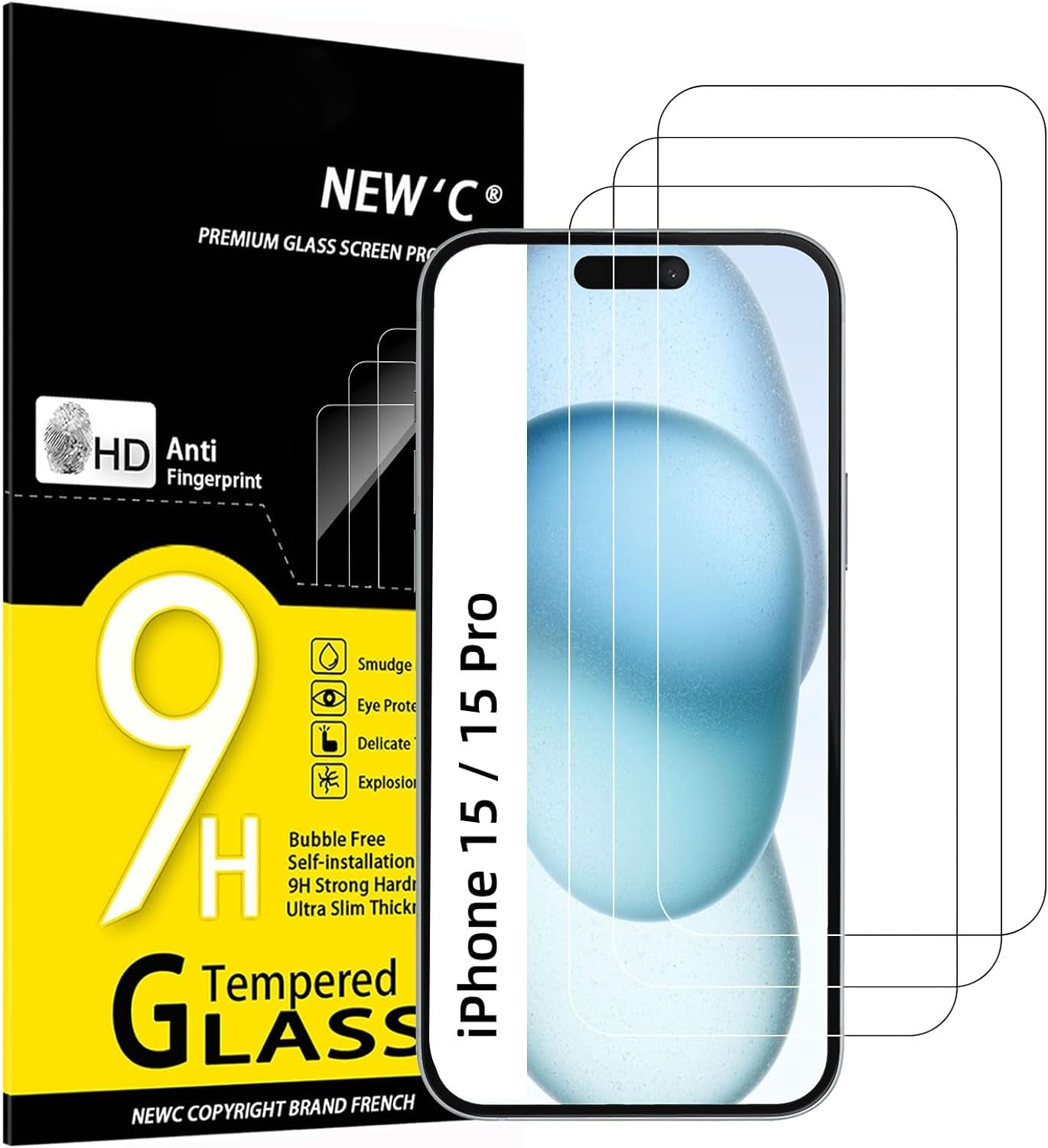 3 Pack Designed for Iphone 15/15 Pro (6.1 Inch) Screen Protector Tempered Glass,Case Friendly Ultra Resistant
