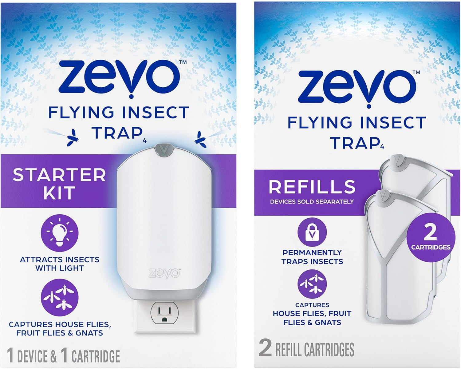 Flying Insect Trap, Fly Trap + Refill Cartridge Pack (1 Plug-In Base + 3 Total Refill Cartridges)