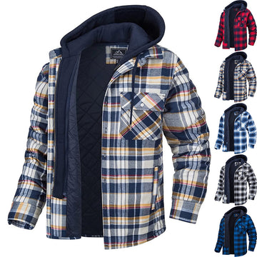 Men's Plaid Hooded Coat Winter