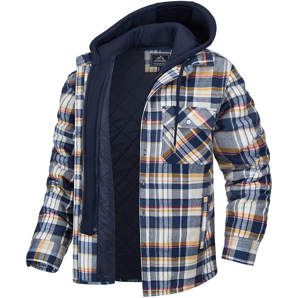 Men's Plaid Hooded Coat Winter